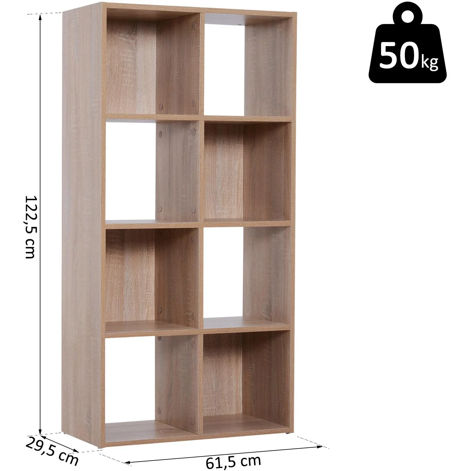 8 Fächer Bücherregal Wandregal Standregal Raumteiler Holz Natur 61,5 x 29,5 x 122,5 cm - 3