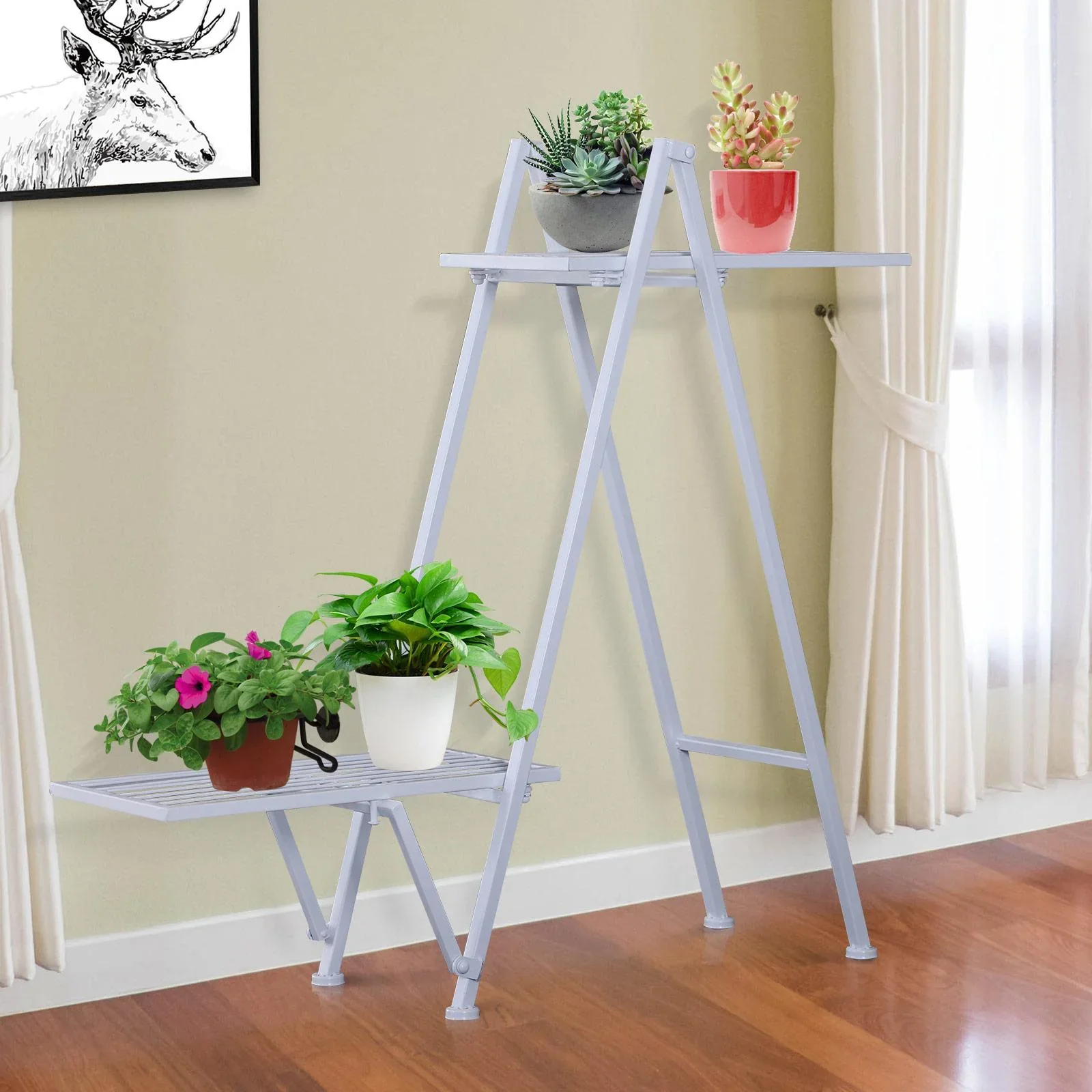 Pflanzregal Pflanzenständer Blumenständer Blumentreppe Metall Weiß 86 x 24 x 81 cm - 2