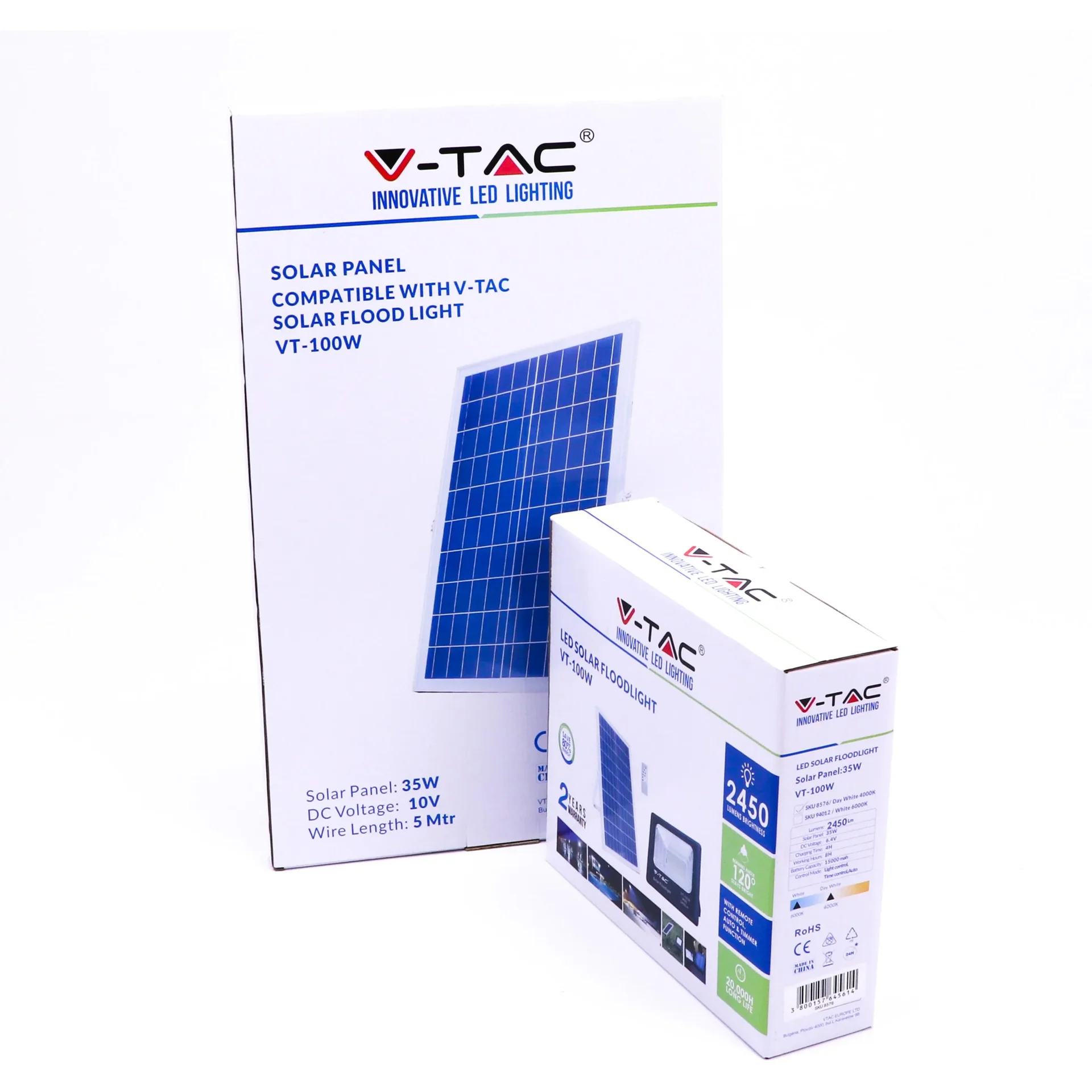 VT-100W Solarscheinwerfer mit separatem Solarpanel - 35W - 2450 Lumen - 4000K - Solarenergie - 1