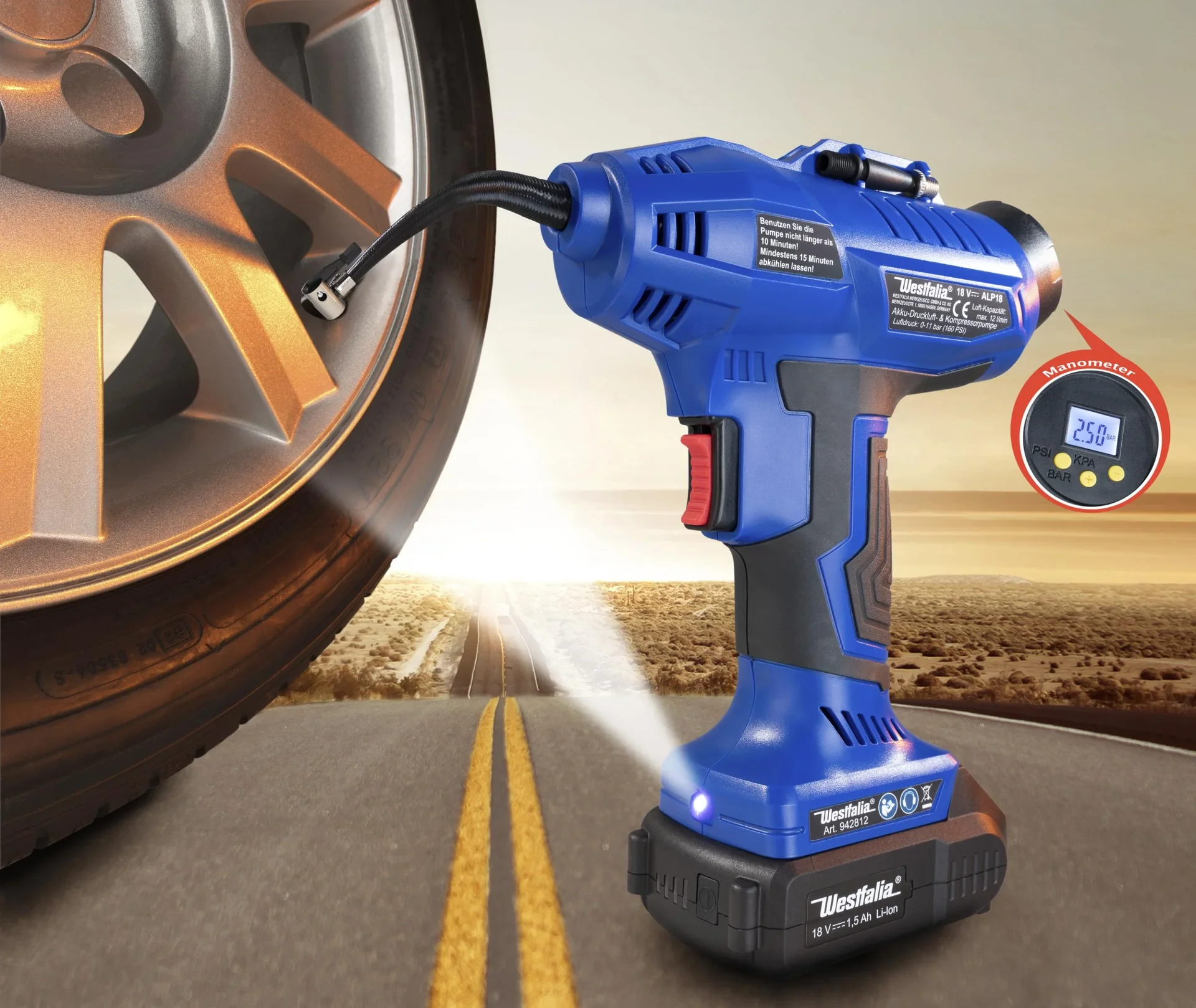 Akku Druckluft-Pumpe ADLP18, 18 Volt Li-Ion - 5