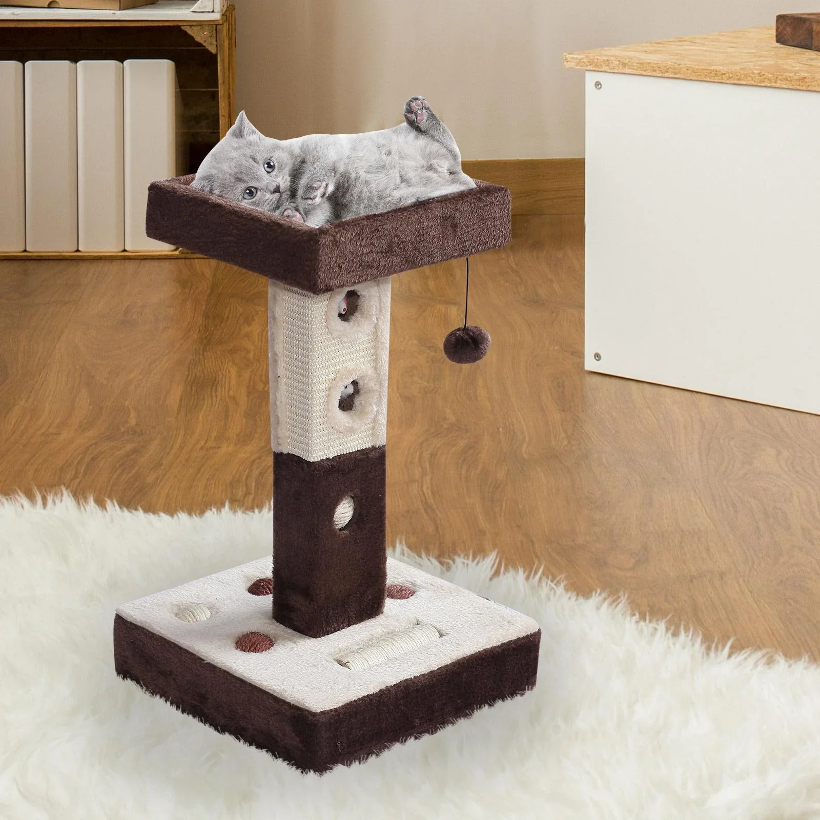 Kratzbaum Katzenbaum Spielbaum mit Ball und Roller Mäuse L35 x B35 x H60,5 cm - 0