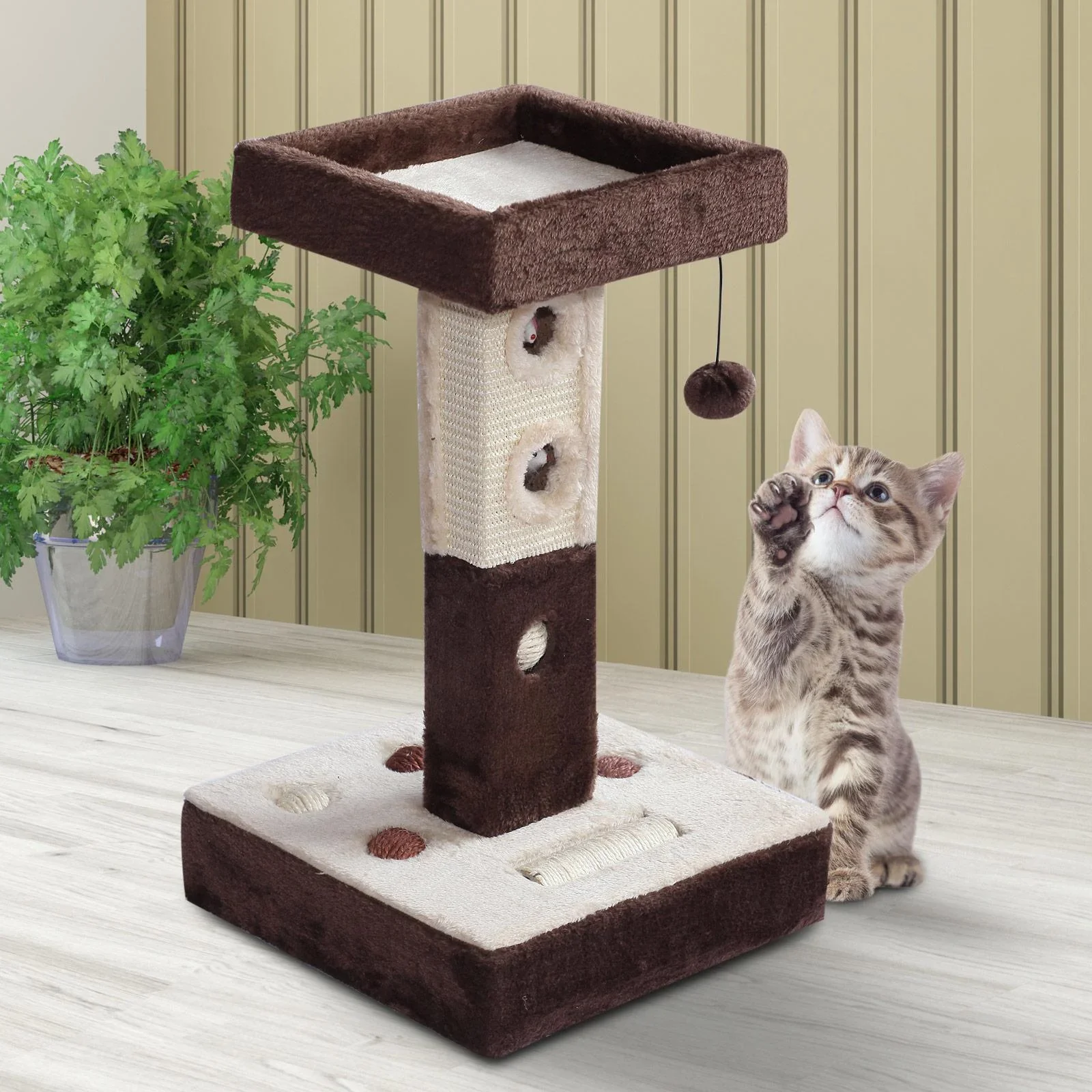 Kratzbaum Katzenbaum Spielbaum mit Ball und Roller Mäuse L35 x B35 x H60,5 cm - 8