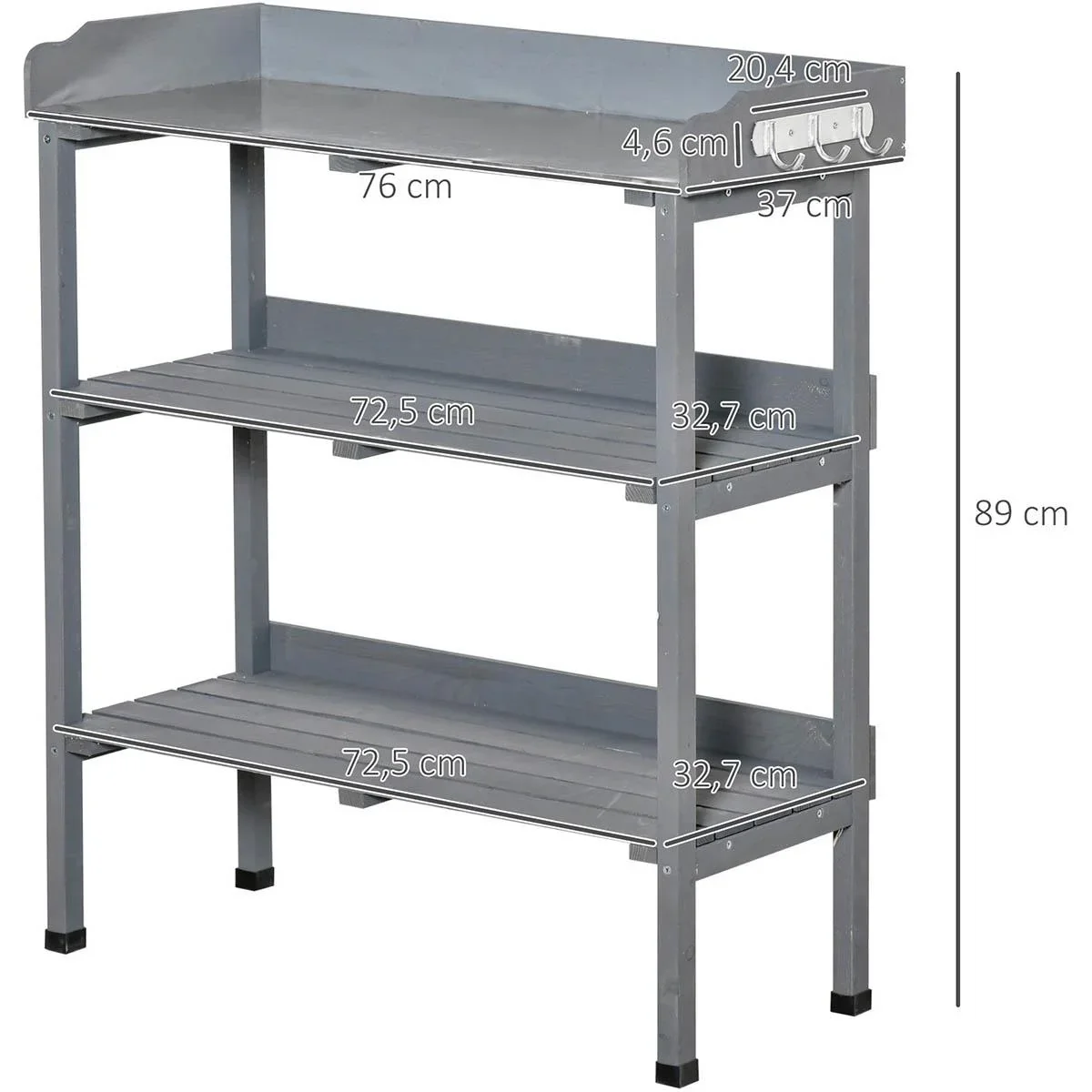 Pflanztisch Gärtnertisch Blumentisch mit Metall Arbeitsfläche Garten Holz Grau 76 x 37 x 89 cm - 1