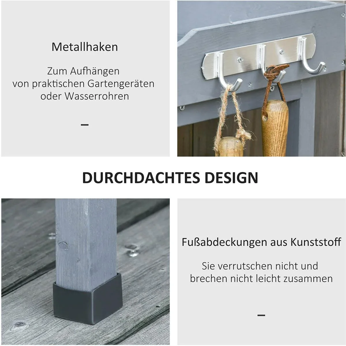 Pflanztisch Gärtnertisch Blumentisch mit Metall Arbeitsfläche Garten Holz Grau 76 x 37 x 89 cm - 3