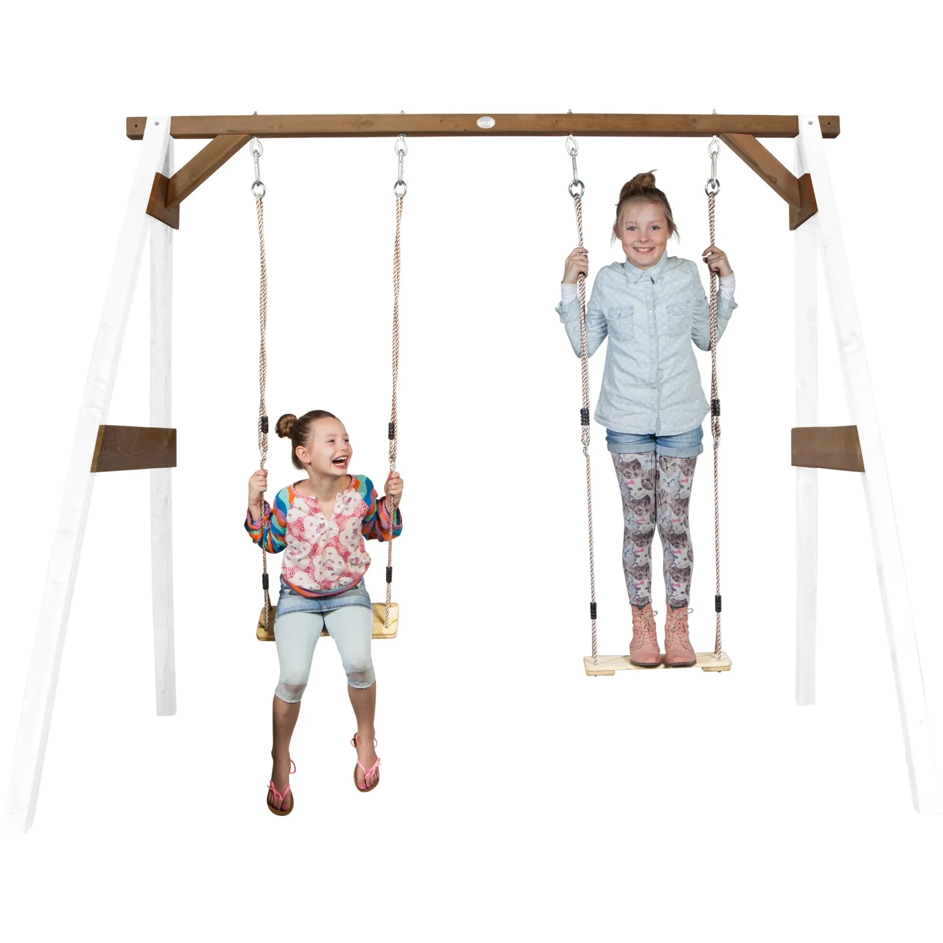 Doppelschaukel Weiß/Braun - 2