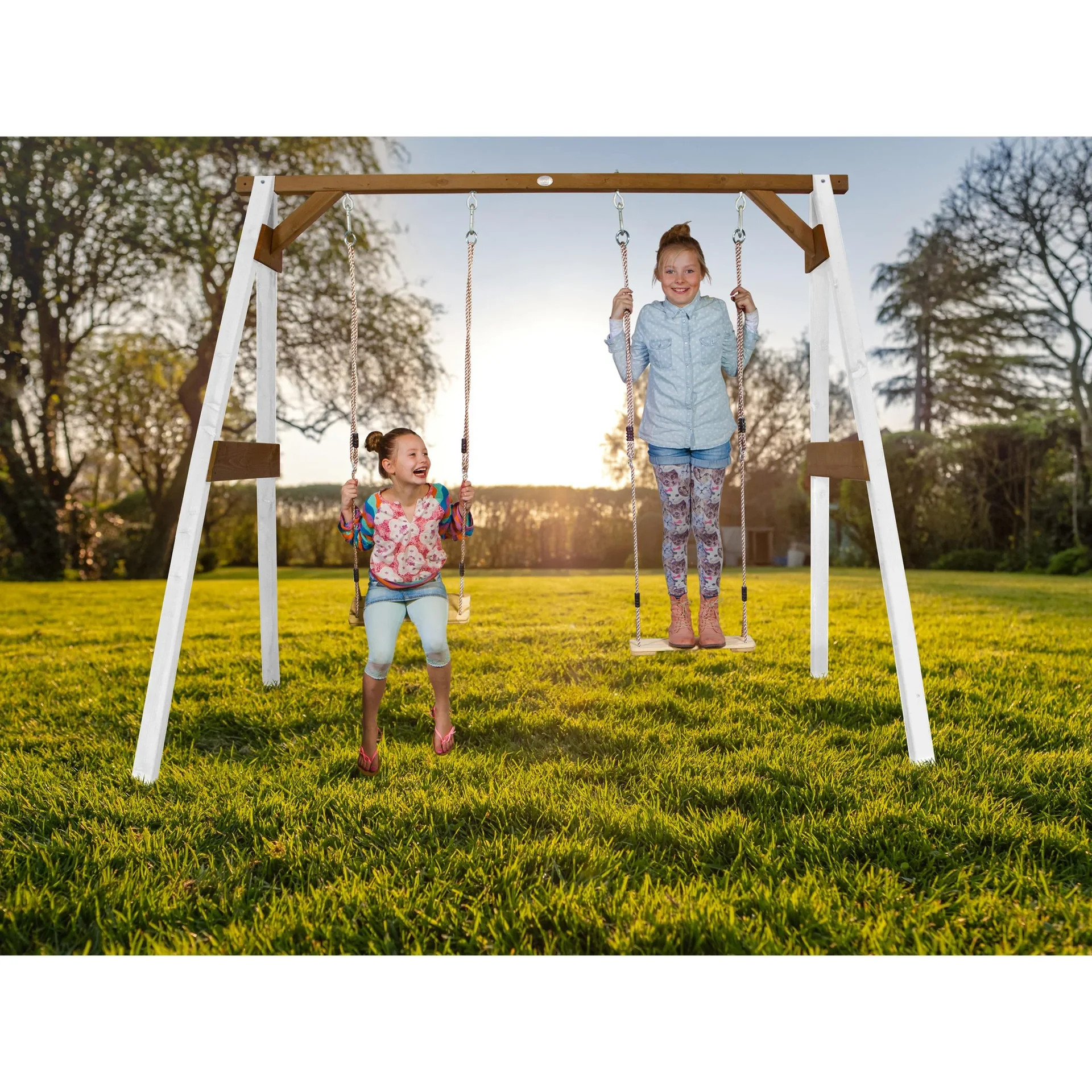 Doppelschaukel Weiß/Braun - 5
