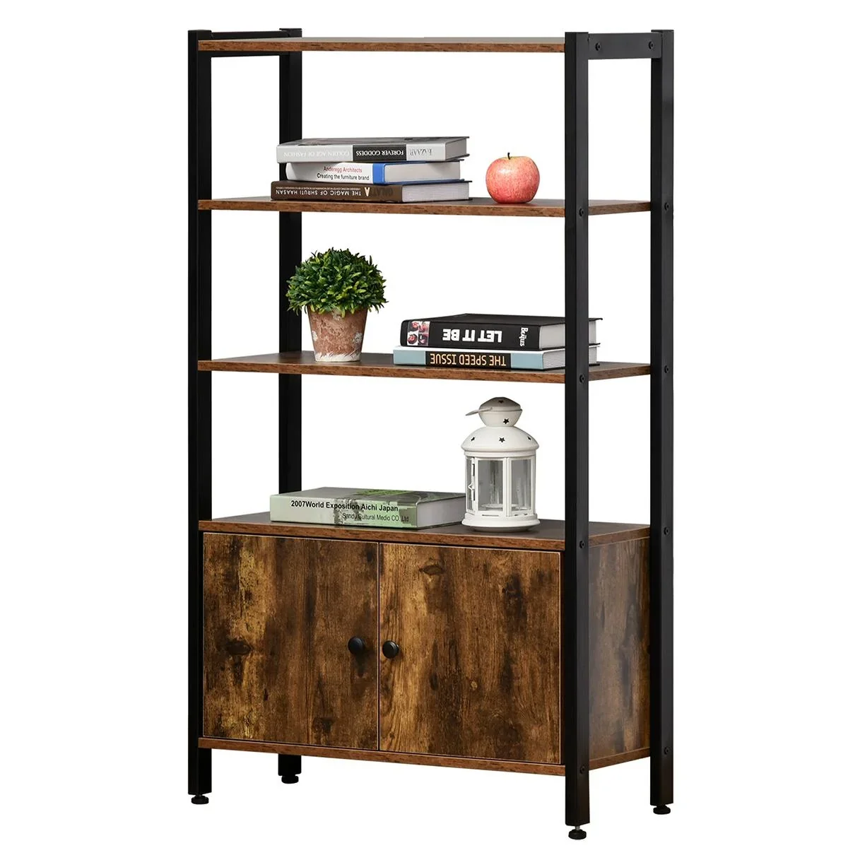Bücherregal mit Schrank Büroregal Standregal Industrial Home-Office Wohnzimmer Arbeitszimmer Metall Spanplatte Braun 70 - 0