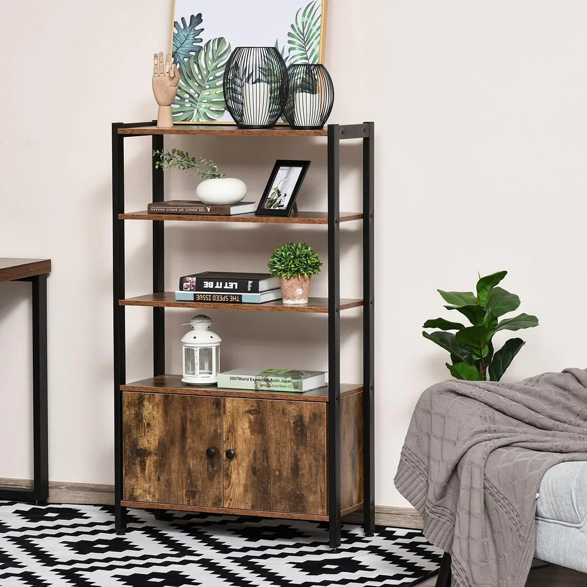 Bücherregal mit Schrank Büroregal Standregal Industrial Home-Office Wohnzimmer Arbeitszimmer Metall Spanplatte Braun 70 - 1
