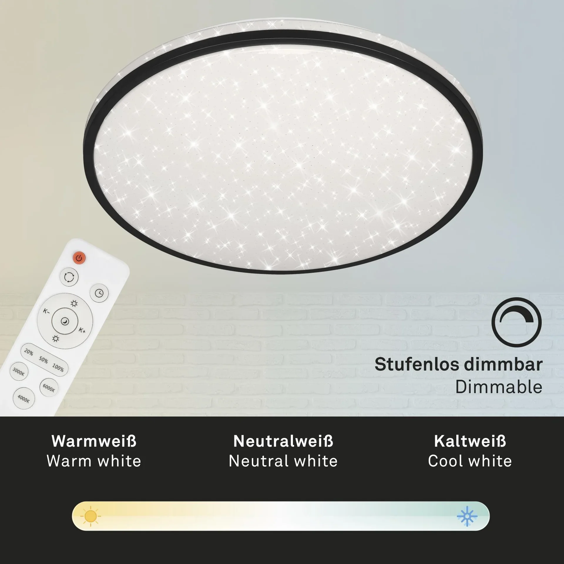 LED Deckenleuchte mit Sternendekor, rund, Ø 49,2 cm, 48 Watt, schwarz - 0