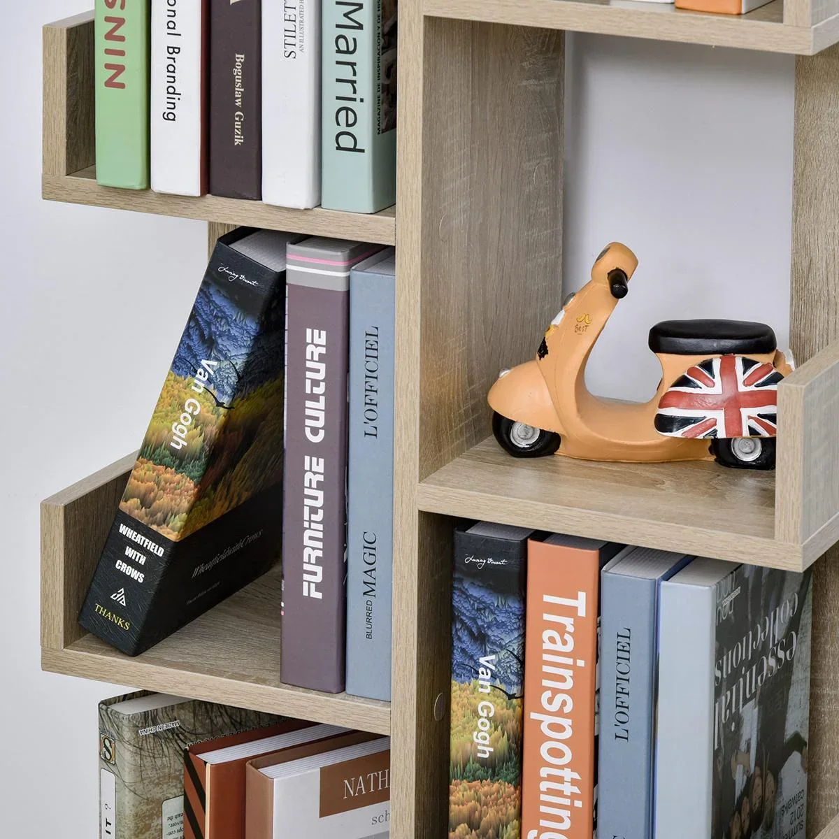 Bücherregal mit 10 Fächer und Schublade, Standregal, Eckbücherregal, E1 Spanplatte, 46 x 20 x 151 cm - 0