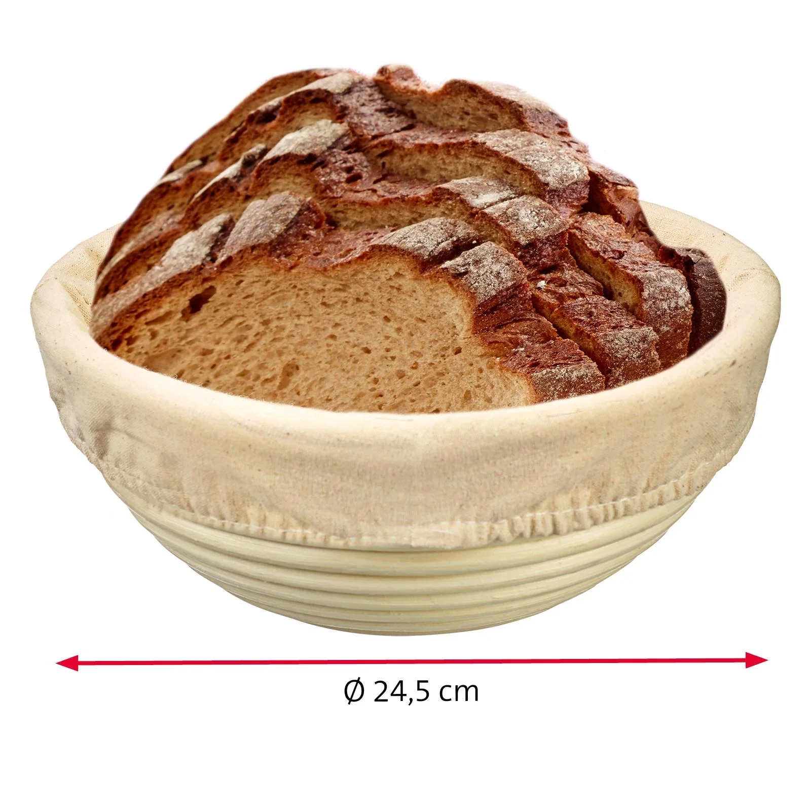 Set Gärkorb Peddigrohr mit Baumwollbezug rund - 3