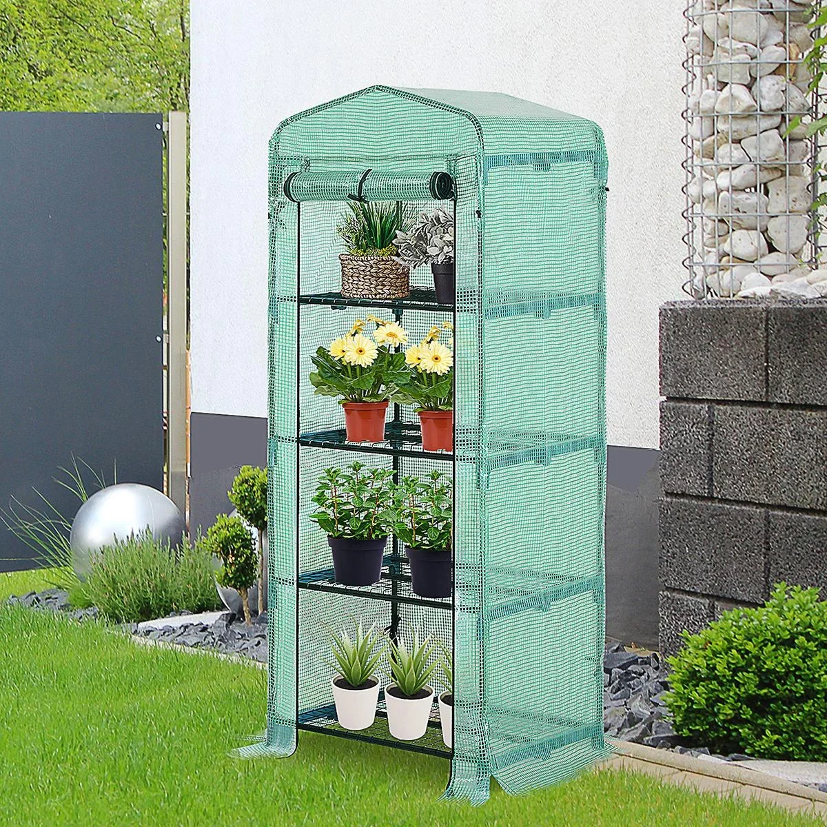 Gewächshaus mit 4 Fachböden grün transparent - 0
