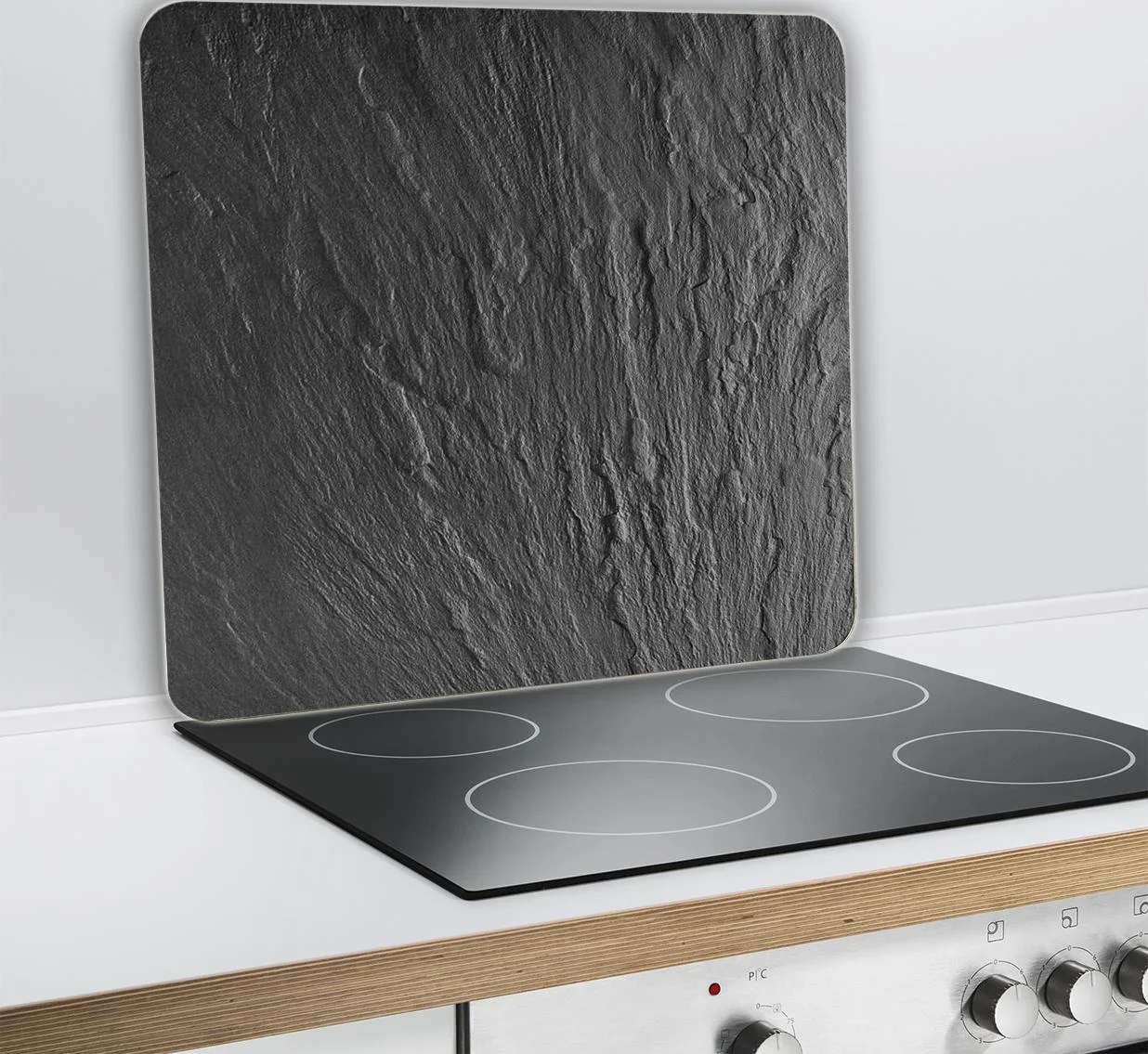 3 in 1 Herd-Abdeckplatte, Schneidbrett, Arbeitsplatte, aus Glas, Schiefer-Optik, - 0