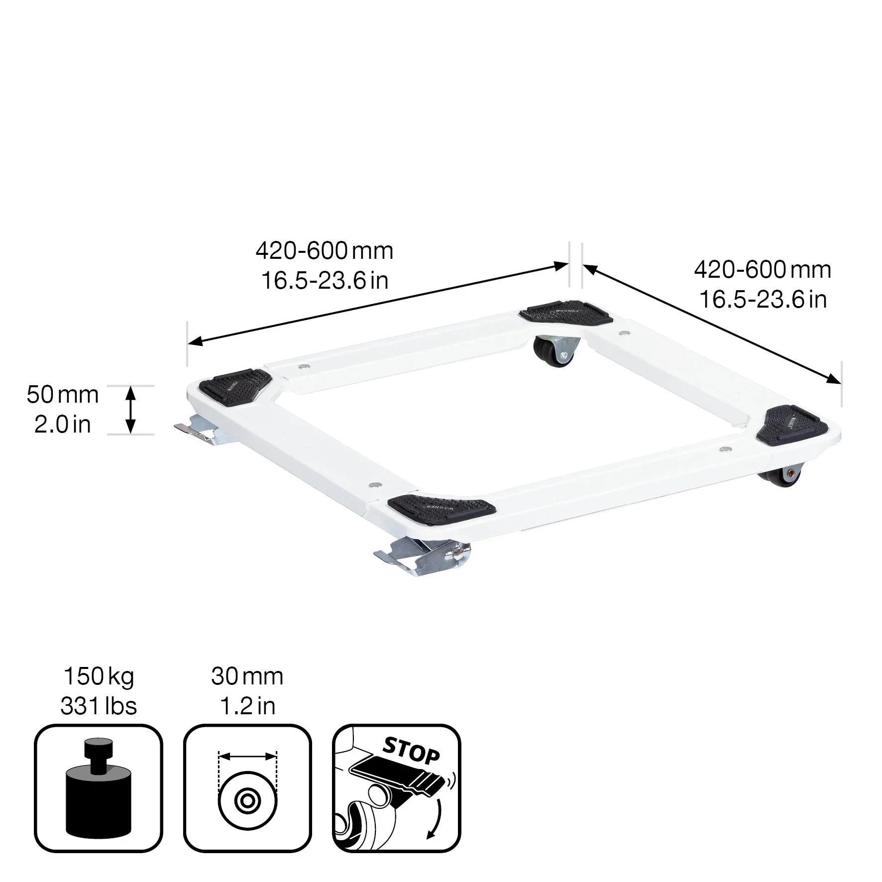 Transporthilfe MM 1192, 42-60 x 5 cm, ausziehbar, 2 Lenk- & 2 Bockrollen Ø 30 mm, 2 Feststeller, Tragkraft 220 kg - 6