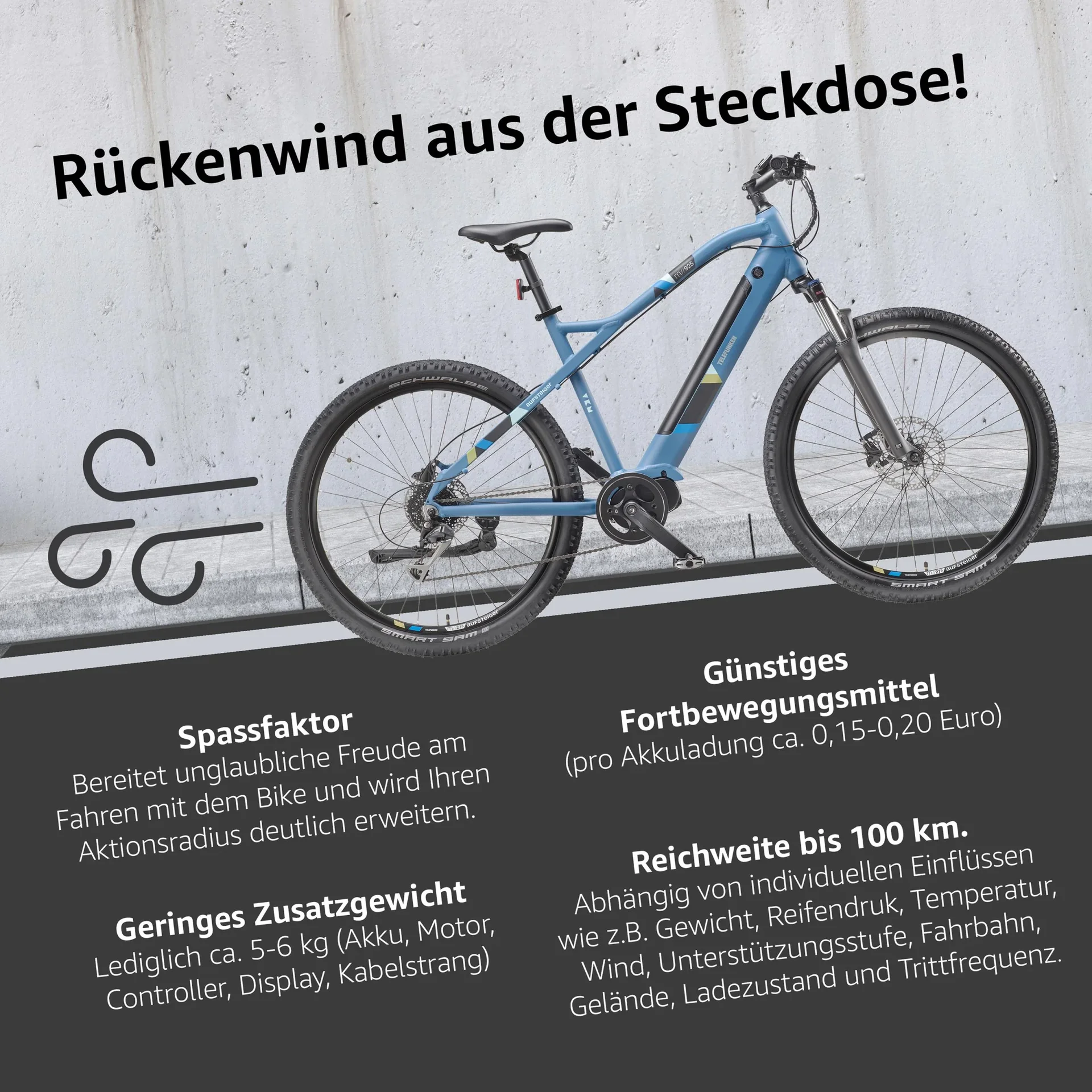 Unisex Alu MTB E-Bike 27,5 Zoll, 8-Gang Kettenschaltung, blau, Aufsteiger M925 Hardtail - 6