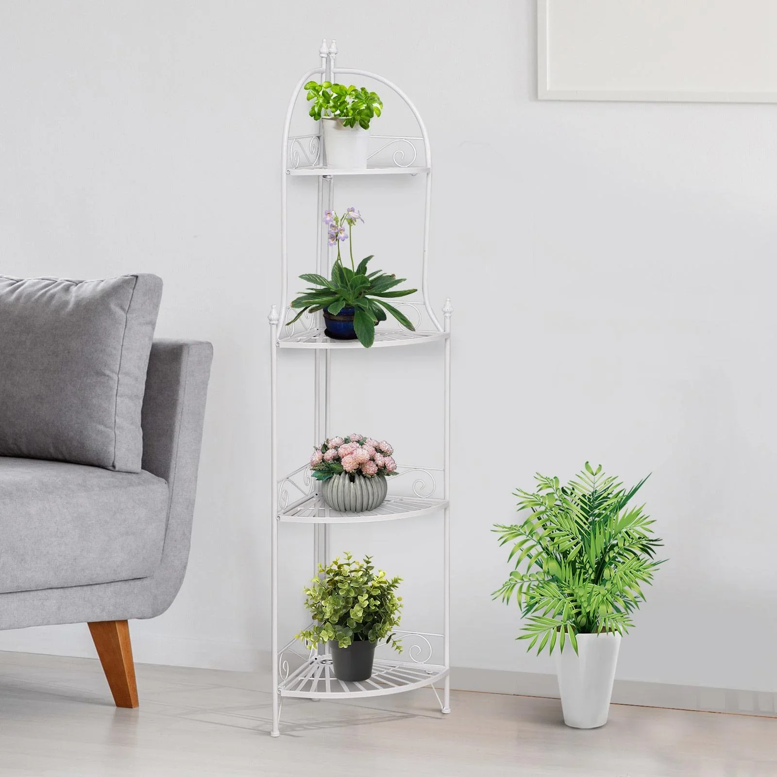 Badregal Pflanzregal Standregal Bücherregal Lagerregal Aufbewahrungsregal faltbar Metall Weiß 46 x 31 x 157 cm - 8