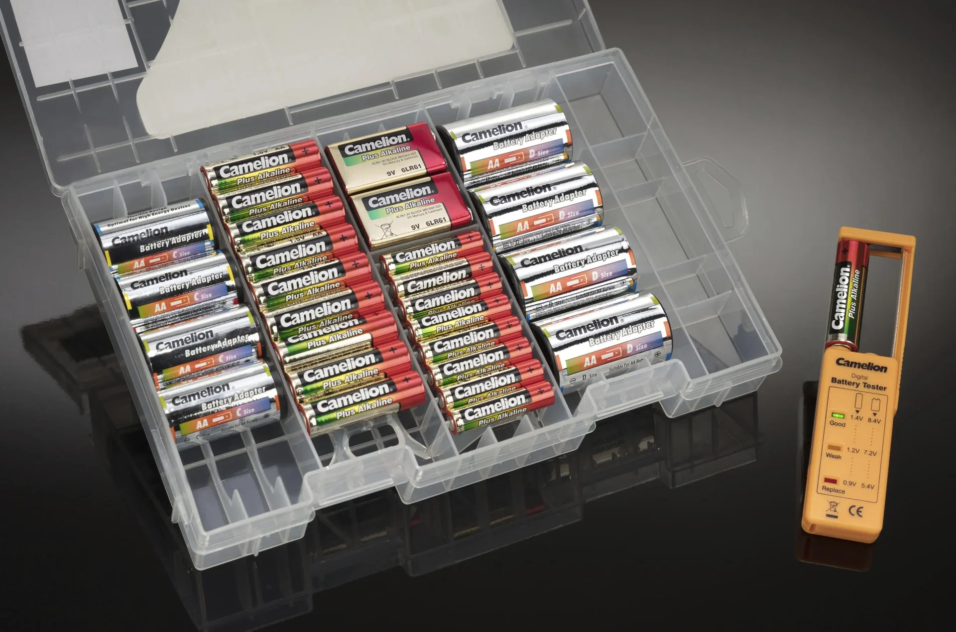 Plus Alkaline Batteriebox mit Batterietester und Adapter - 29-teilig - 0