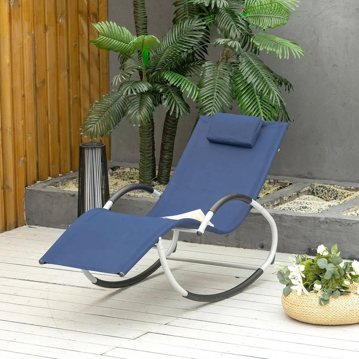 Gartenstuhl mit Schaukelfunktion, blau, 65 x 144 x 83 cm - 3