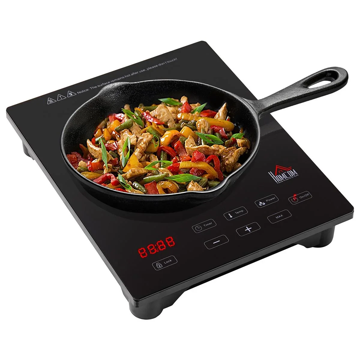 Einzelkochplatte Elektrokochfeld mit 8 Leistungs- und Temperaturstufen 4 Stunden Timer Kindersicherung Sensor Touch-LED- - 1