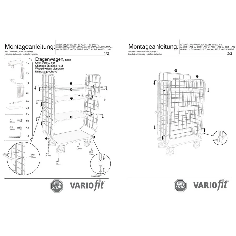 Paket-Vierwandwagen hoch mit 3 Böden Typ M + EasySTOP-0