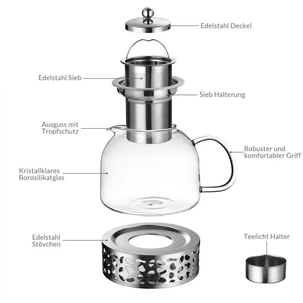 Teekanne Glas inkl. Warmhalter 1,5L - 1