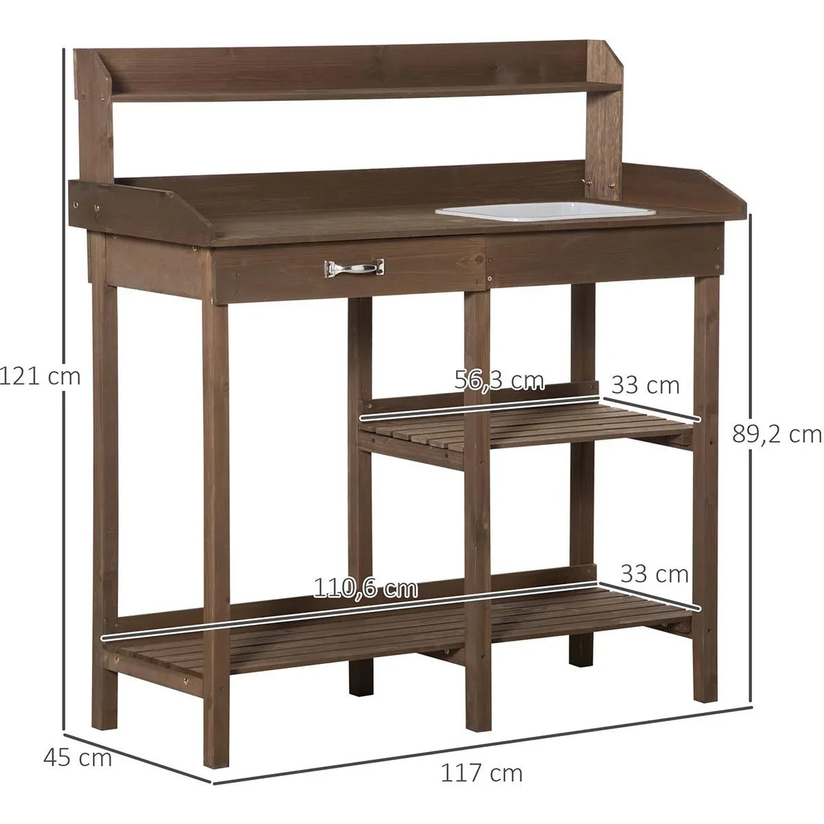 Pflanztisch mit Wanne Holz Braun 117 x 45 x 121 cm - 4