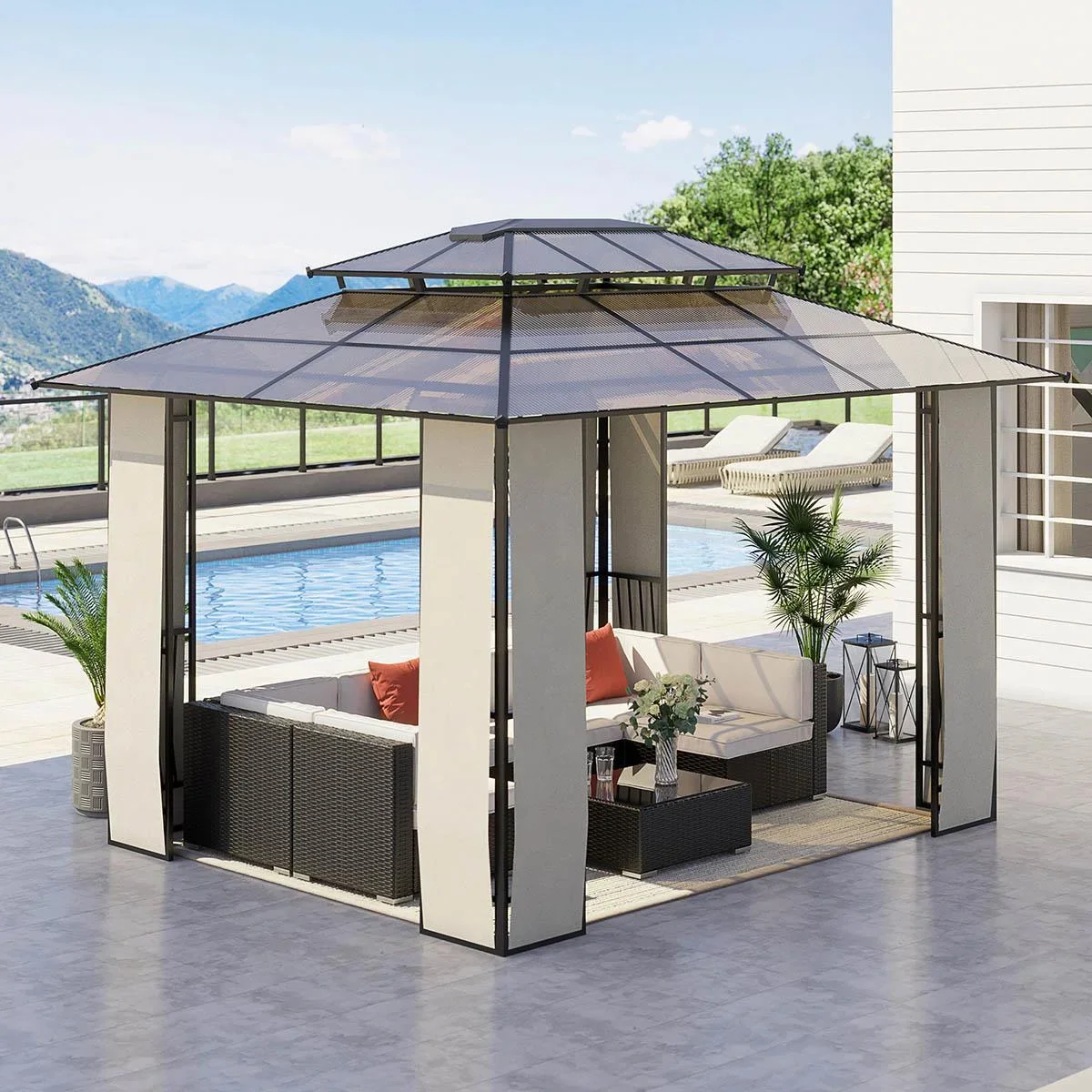 Gartenpavillon - Polycarbonat - Braun/Grau - 3,65 x 3 x 2,75 m - 4