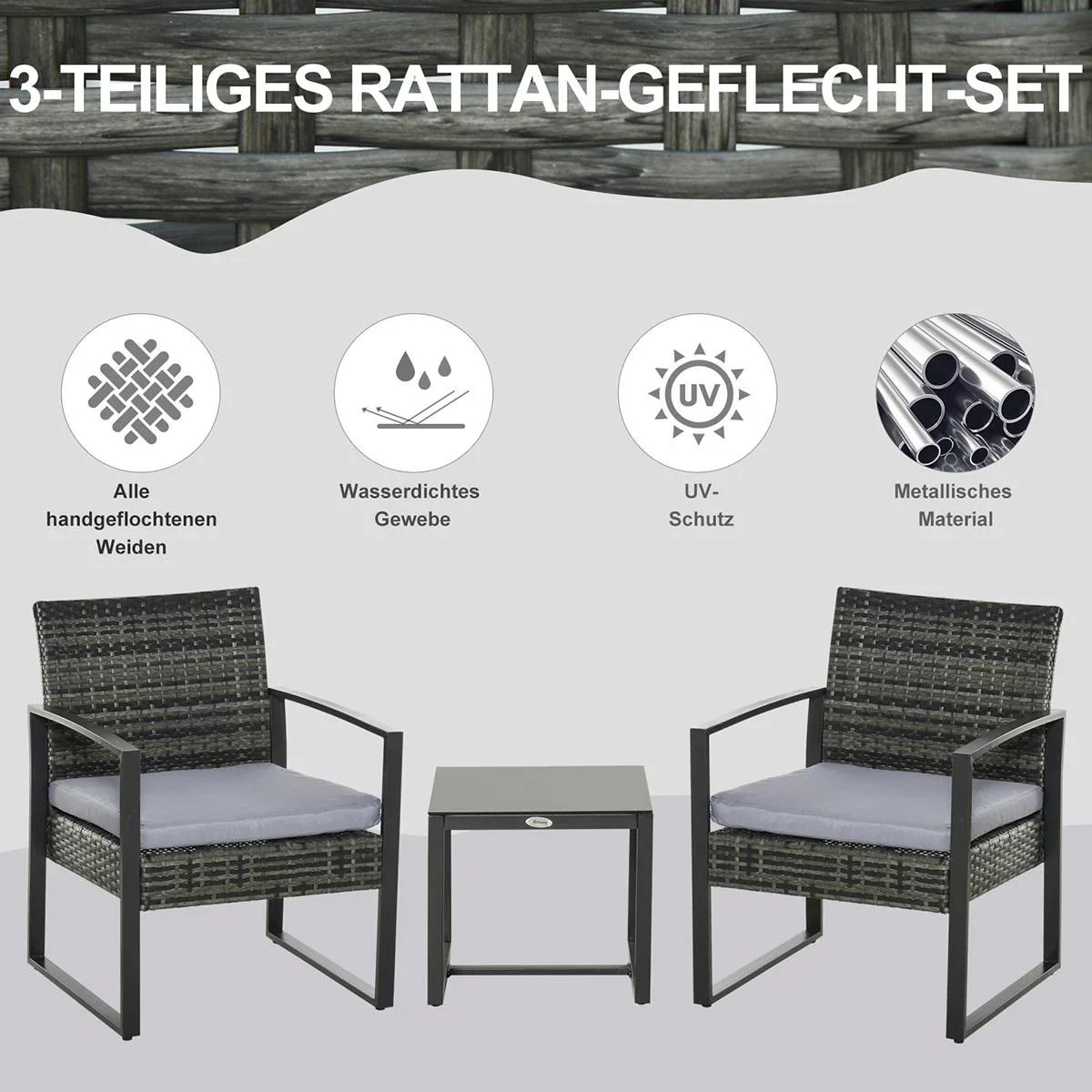 Polyrattan Sitzgruppe als 5-tlg. Set schwarz - 0