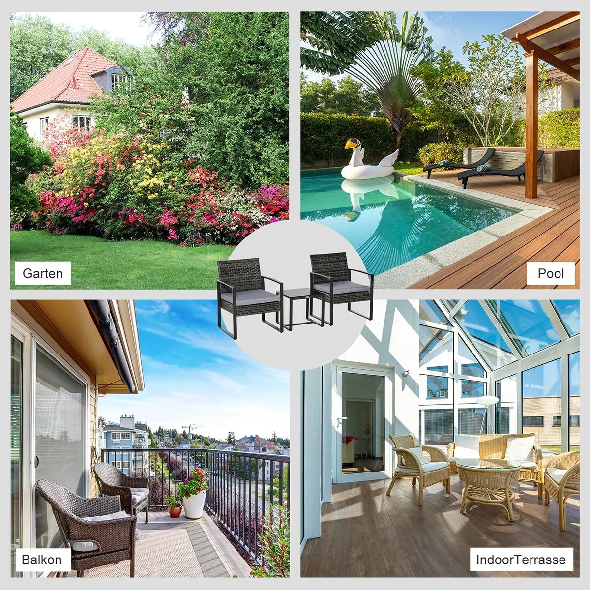 Polyrattan Sitzgruppe als 5-tlg. Set schwarz - 3