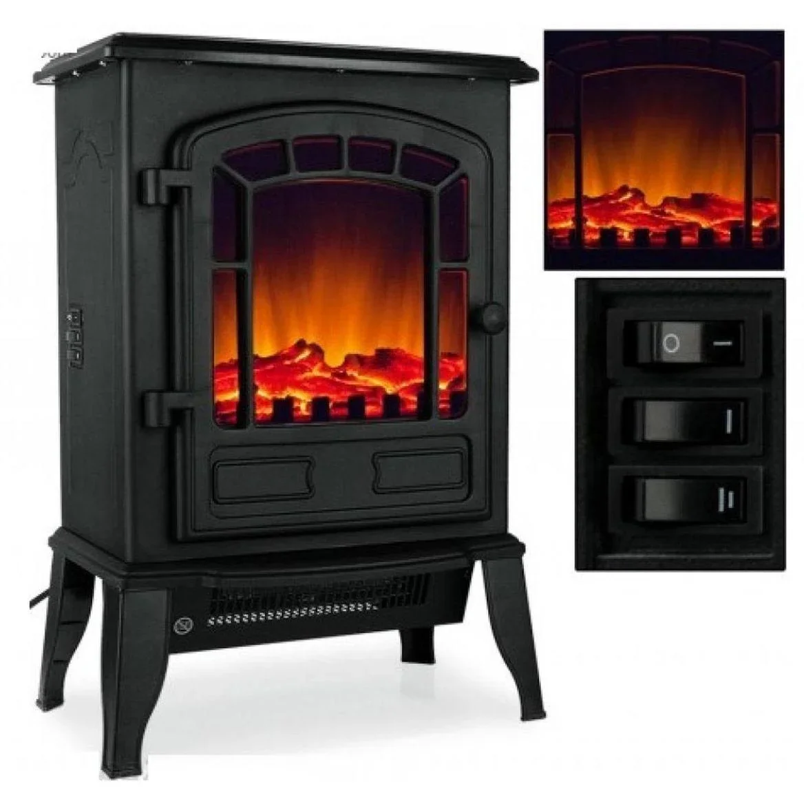 Elektrischer Kamin mit offenem Flammeneffekt 2000 Watt - Schwarz - 4
