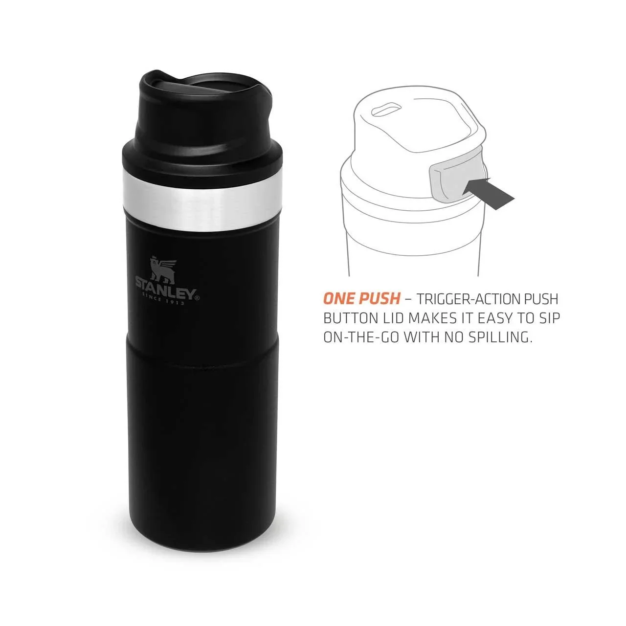 Trigger-Action Travel Mug 0,35 l, Matte Black, Vakuumisolierung, Einhandbedienung - 0