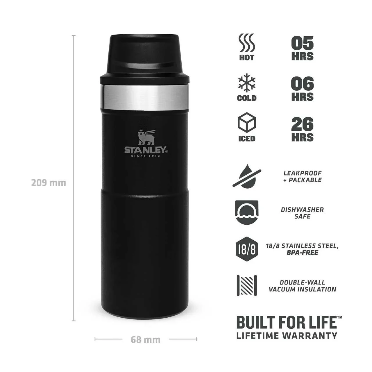 Trigger-Action Travel Mug 0,35 l, Matte Black, Vakuumisolierung, Einhandbedienung - 6