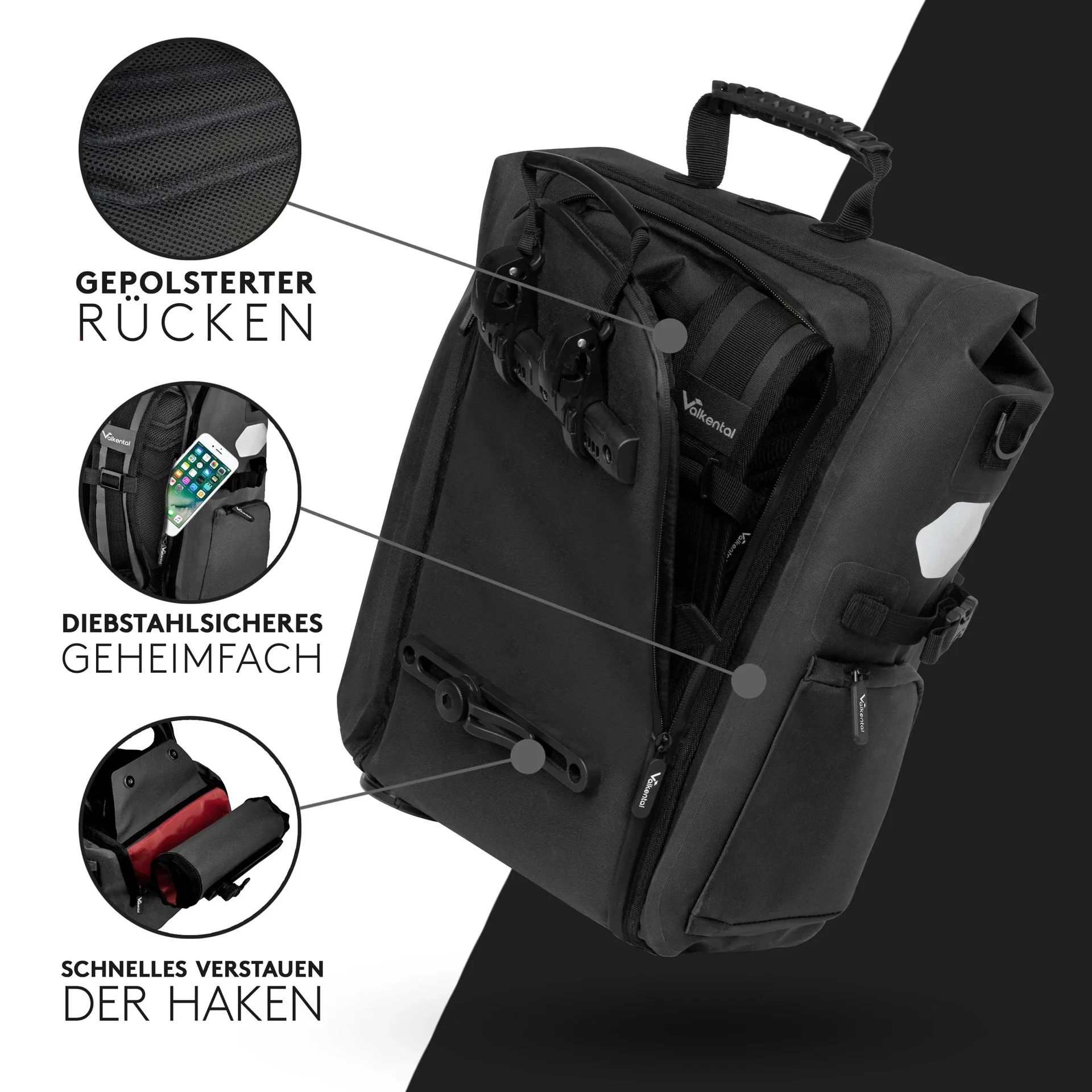 ValkPro 3 in 1 Fahrradtasche, Schwarz - 0