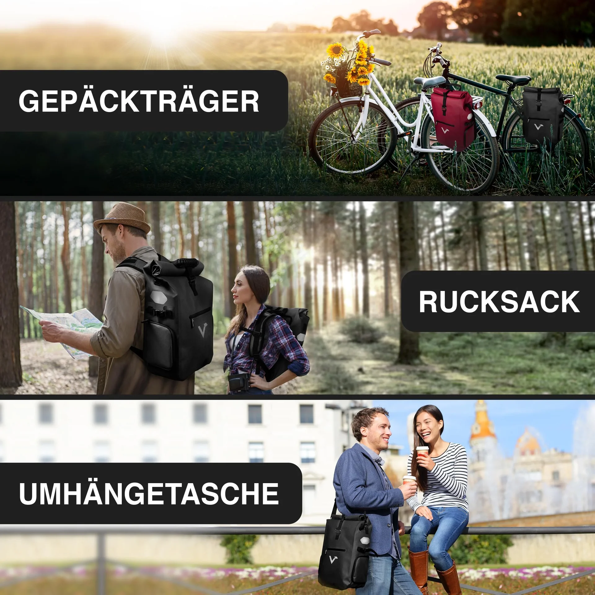 ValkPro 3 in 1 Fahrradtasche, Schwarz - 1