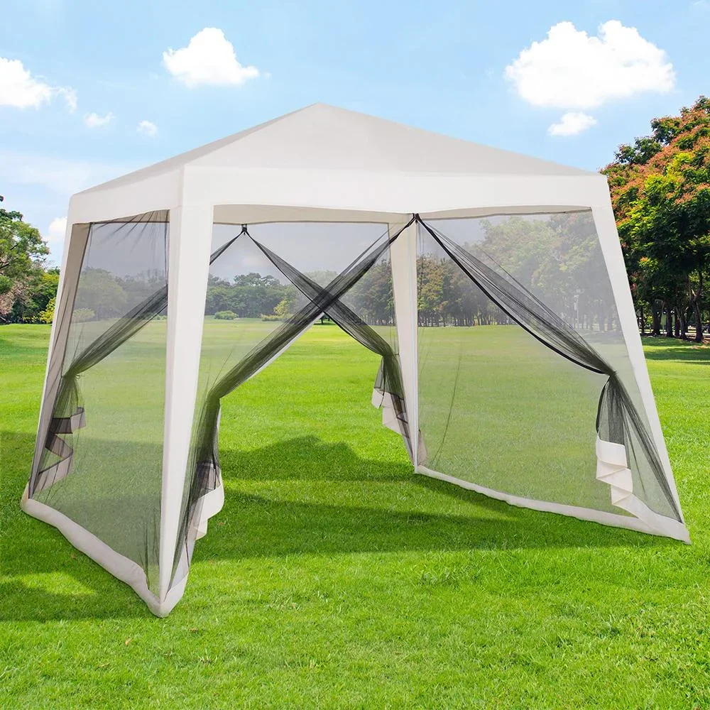 Gartenpavillon Pavillon Festzelt Partyzelt wetterfest Zelt mit Moskitonetz Beige 3 x 3 m - 2