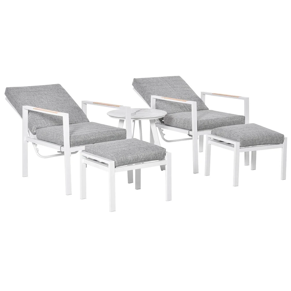 5-teiliges Gartenmöbel Set mit Rückenkissen Sitzkissen Balkonmöbel mit 3-stufig verstellbare Rücklehne Hartglas Aluminiu - 1