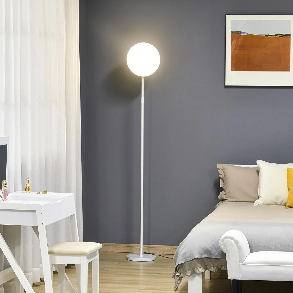 Stehlampe mit LED um 90 Grad verstellbar abnehmbarer Lichtmast Lampe Metall Acryl Weiß Ø28 x 171,5 cm - 0