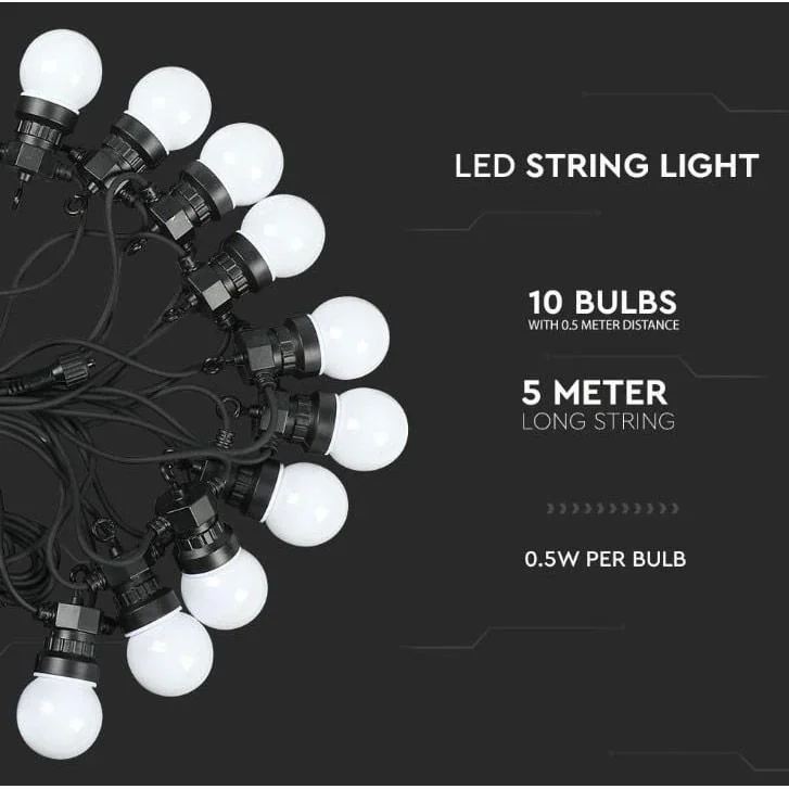 VT-70510 Lichterkette - Wasserdicht - 10 LED-Lampen - 3000K - 5M - 2