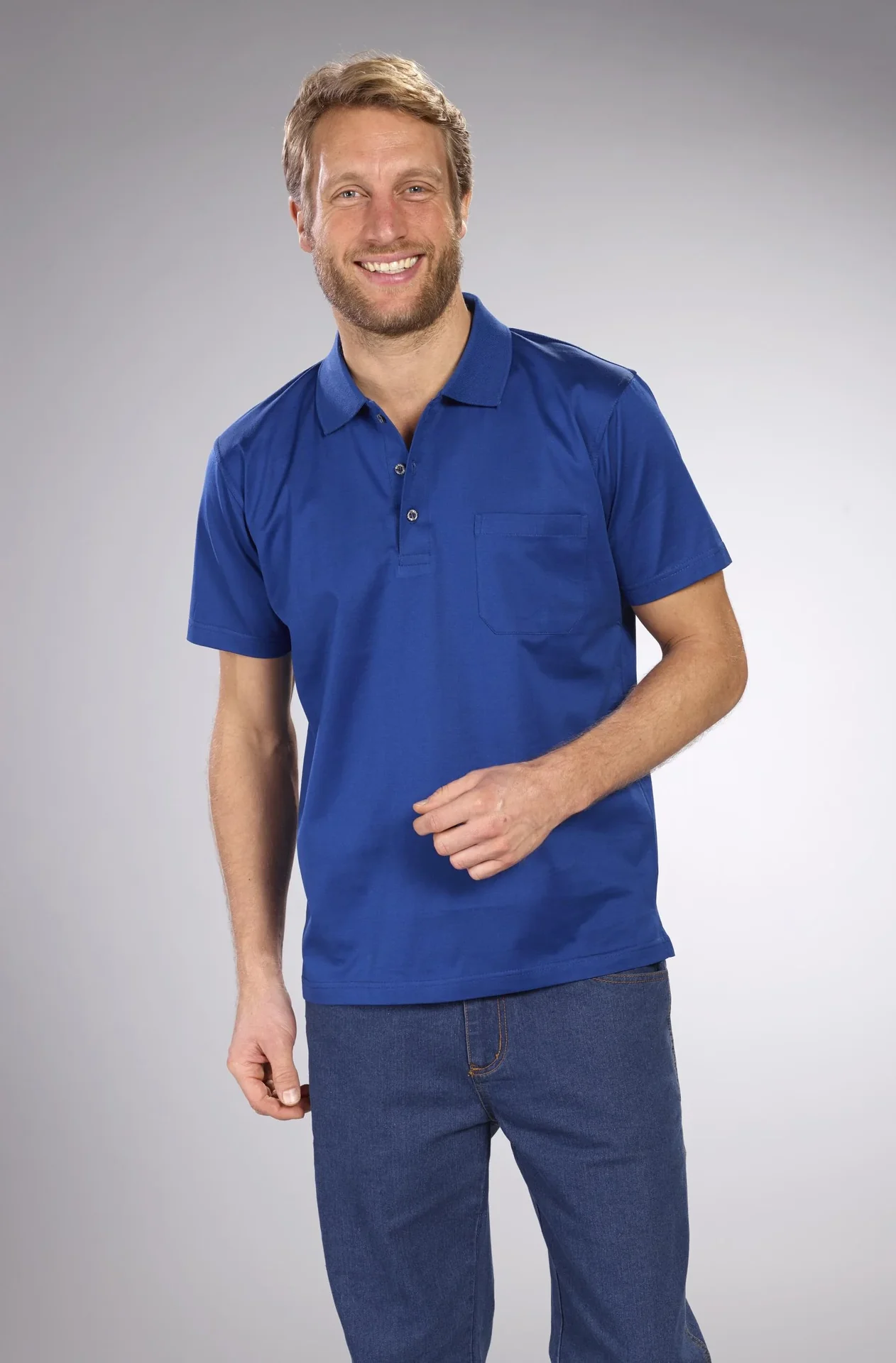 Poloshirt mit Knopfleiste, Farbe kobalt, Gr.M - 0