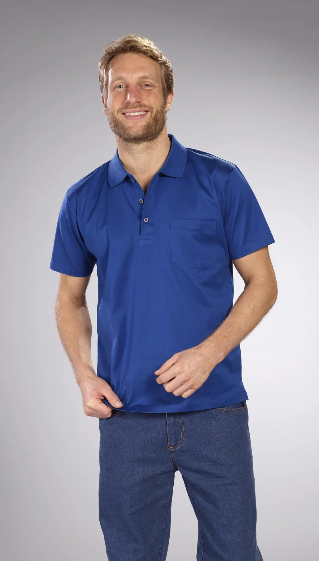 Poloshirt mit Knopfleiste, Farbe kobalt, Gr.M - 1