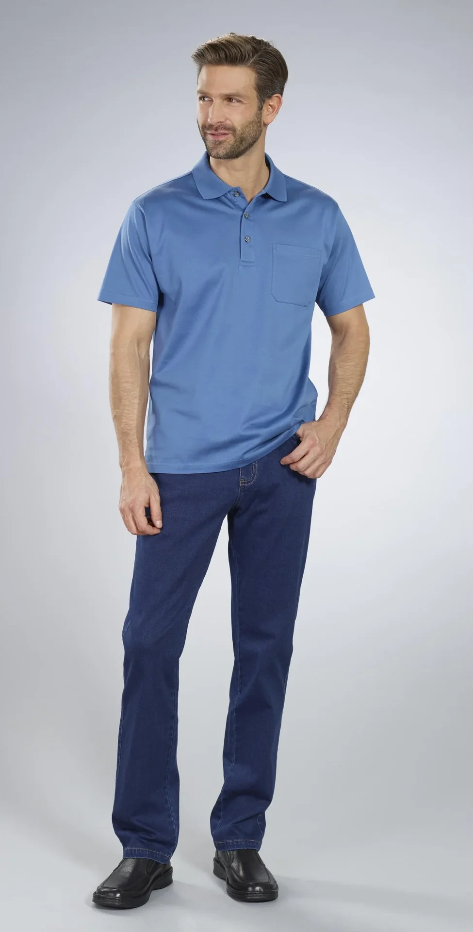 Poloshirt mit Knopfleiste, Farbe kobalt, Gr.M - 4