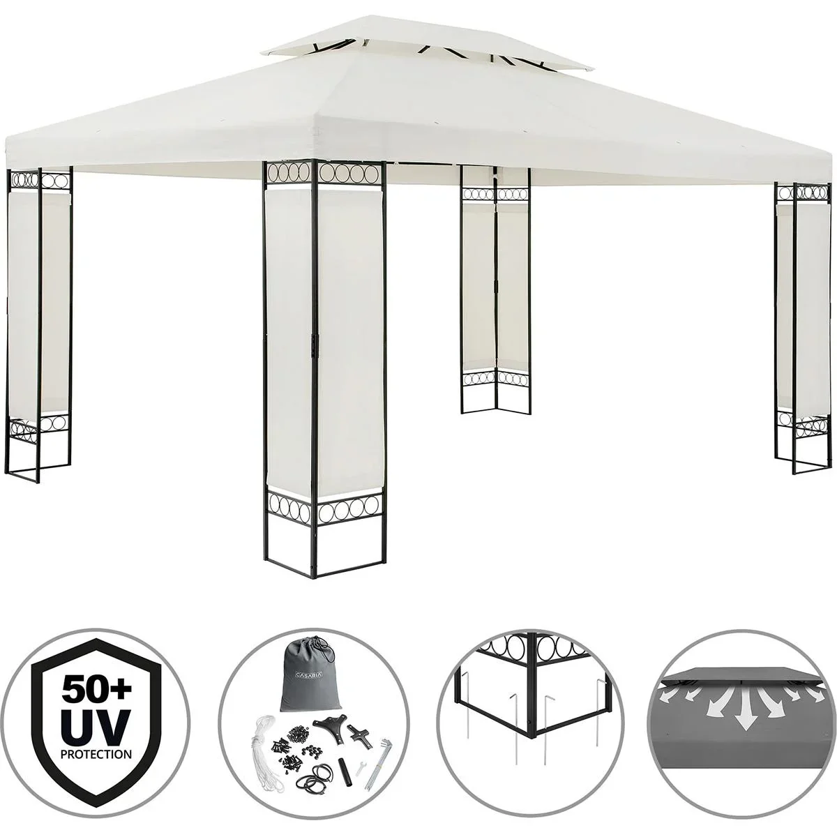 Pavillon/Gartenpavillon XXL - 3 x 4 x 2,6m - creme - 2