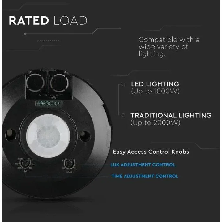 VT-8027 Bewegungsmelder mit Dämmerungsschalter - Decke - schwarz - 0