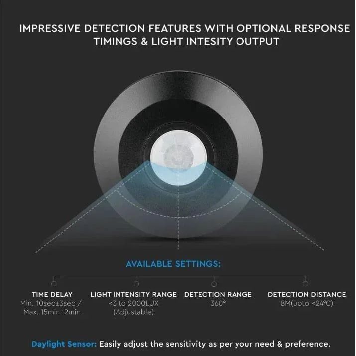VT-8027 Bewegungsmelder mit Dämmerungsschalter - Decke - schwarz - 3