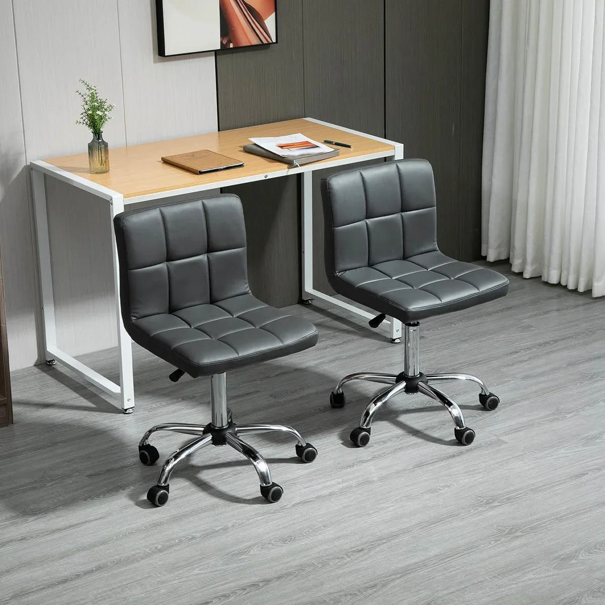 2er-Set Arbeitshocker mit Rückenlehne Rollhocker aus Kunstleder Drehhocker mit Lehne Kosmetikhocker 80-95 cm höhenverste - 1