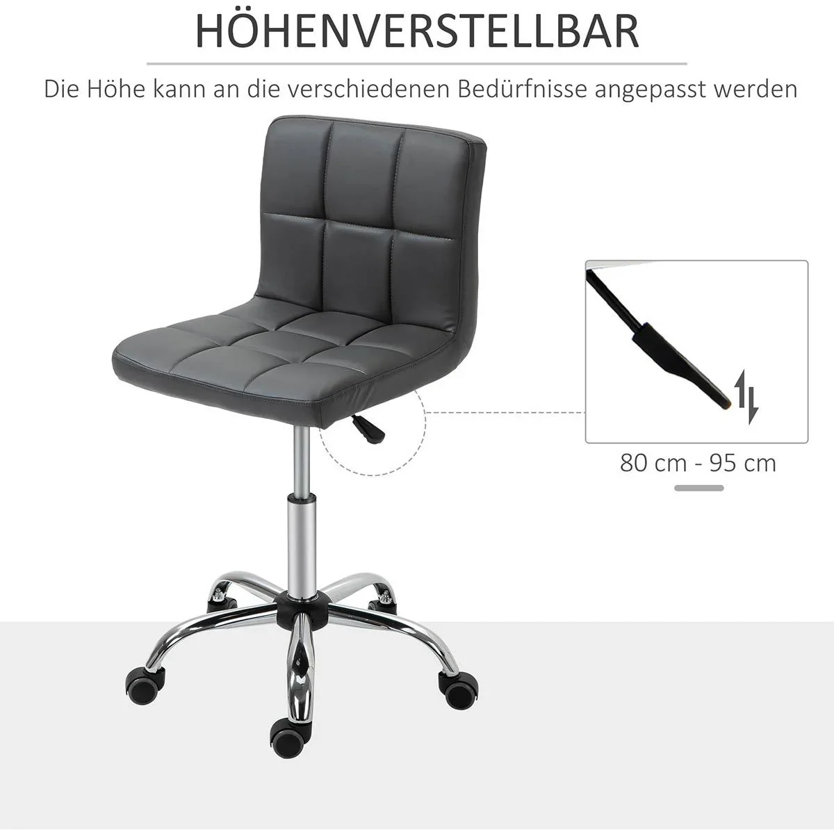 2er-Set Arbeitshocker mit Rückenlehne Rollhocker aus Kunstleder Drehhocker mit Lehne Kosmetikhocker 80-95 cm höhenverste - 2