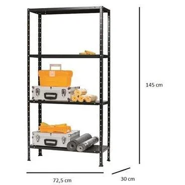 Lagerregal / Regal Solid 50 Schwarz - 200 kg Tragfähigkeit - 150x75x30 cm - 0