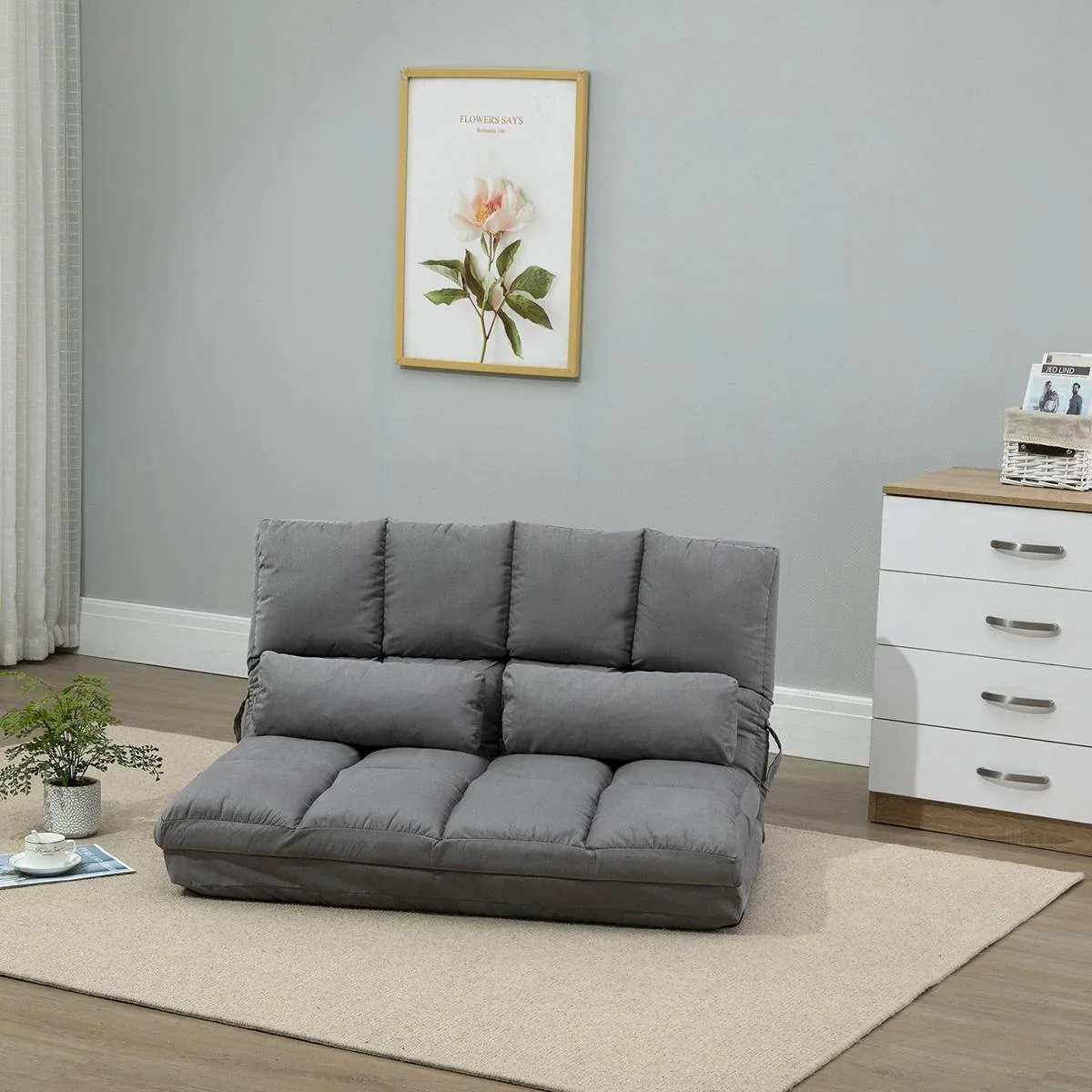 Bodenstuhl 2-in-1 Bodensessel Bett mit Rückenlehne 14 Positionen Verstellbare Sitzkissen Hellgrau Samt Stahl 102 x 73 x - 2