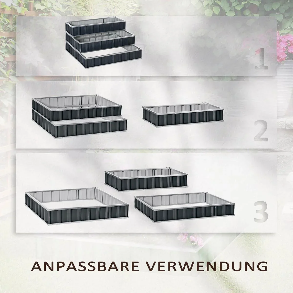 Hochbeet aus Stahl 3-stufige Gartenbeet mit T-Form-Pflanzenschilder Handschuhe Pflanzenbeet Kräuterbeet Blumentreppe für - 0