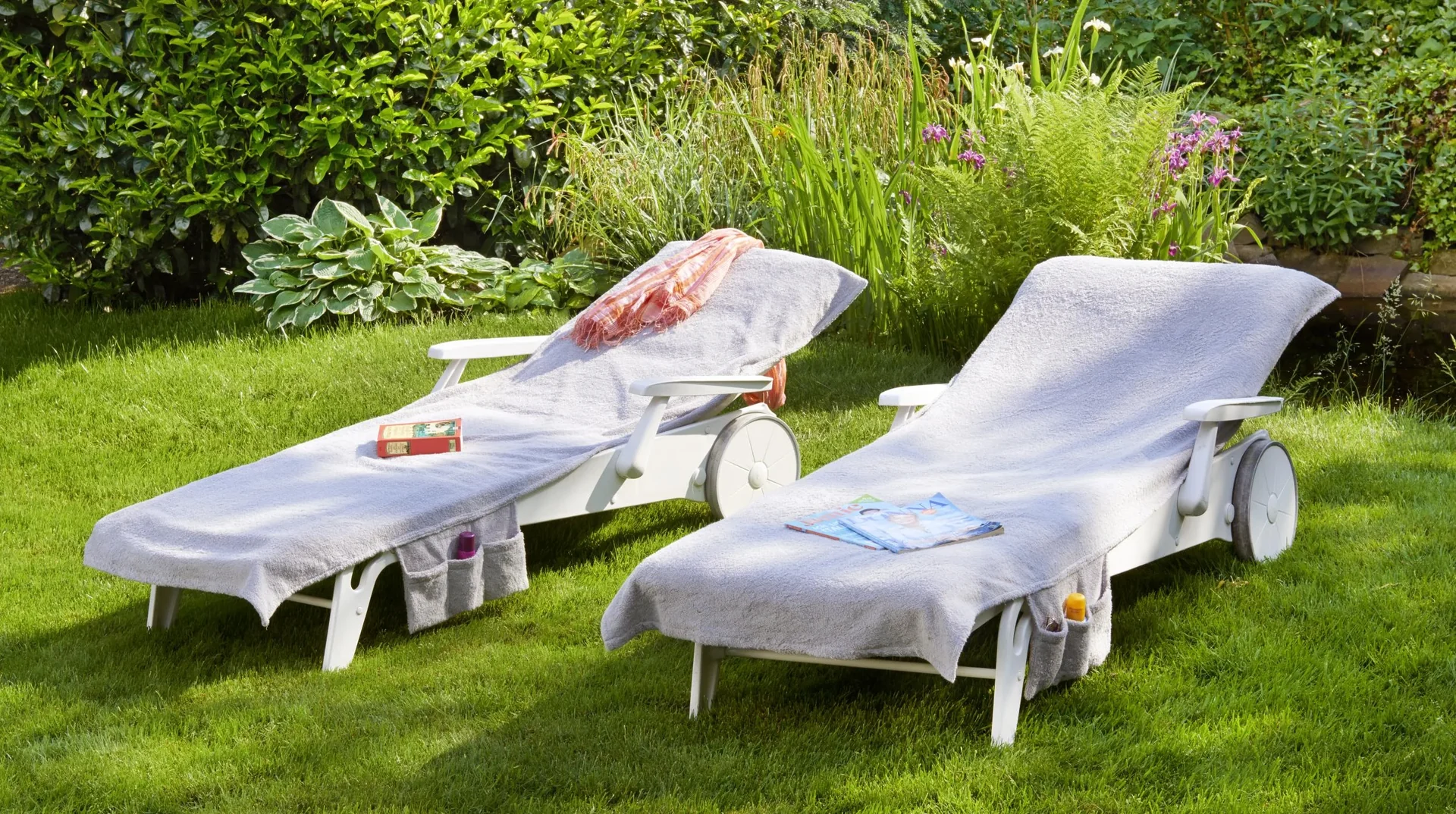 Liegestuhlhandtuch, 200 x 80 cm, hellgrau GRATIS DAZU 2. Handtuch - 1